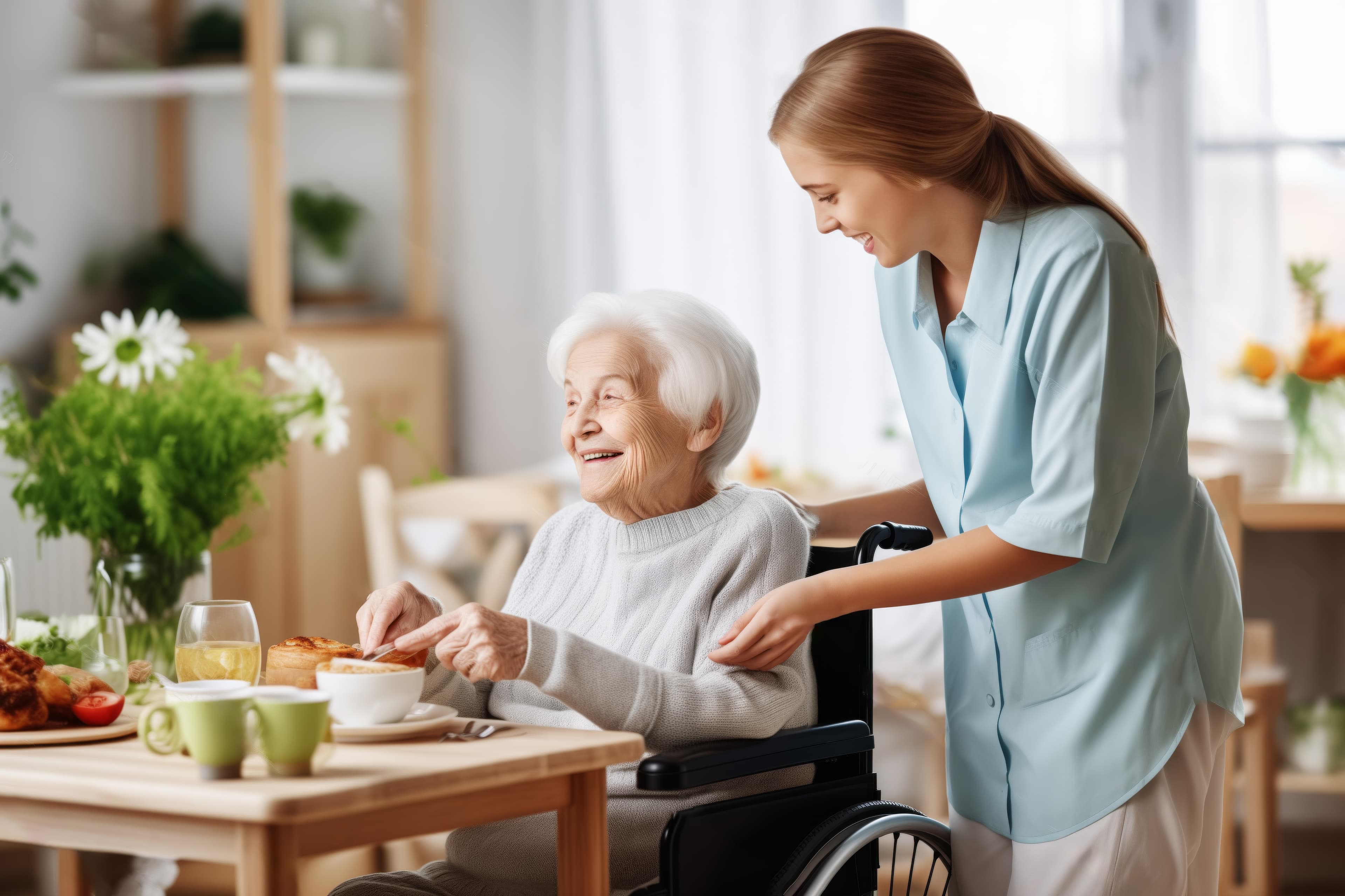 Healthcare worker taking care of an elderly patient